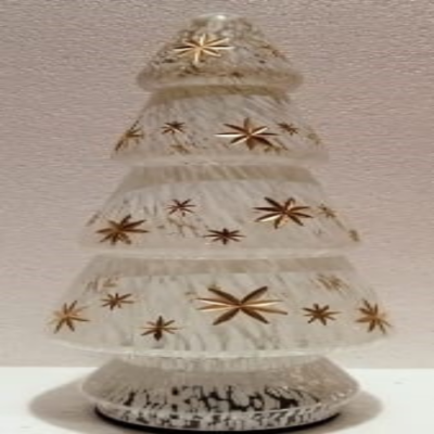 LASS WHITE CHEENA CLEAR TREE W/STAR ETCHING GOLD HAND PAINT